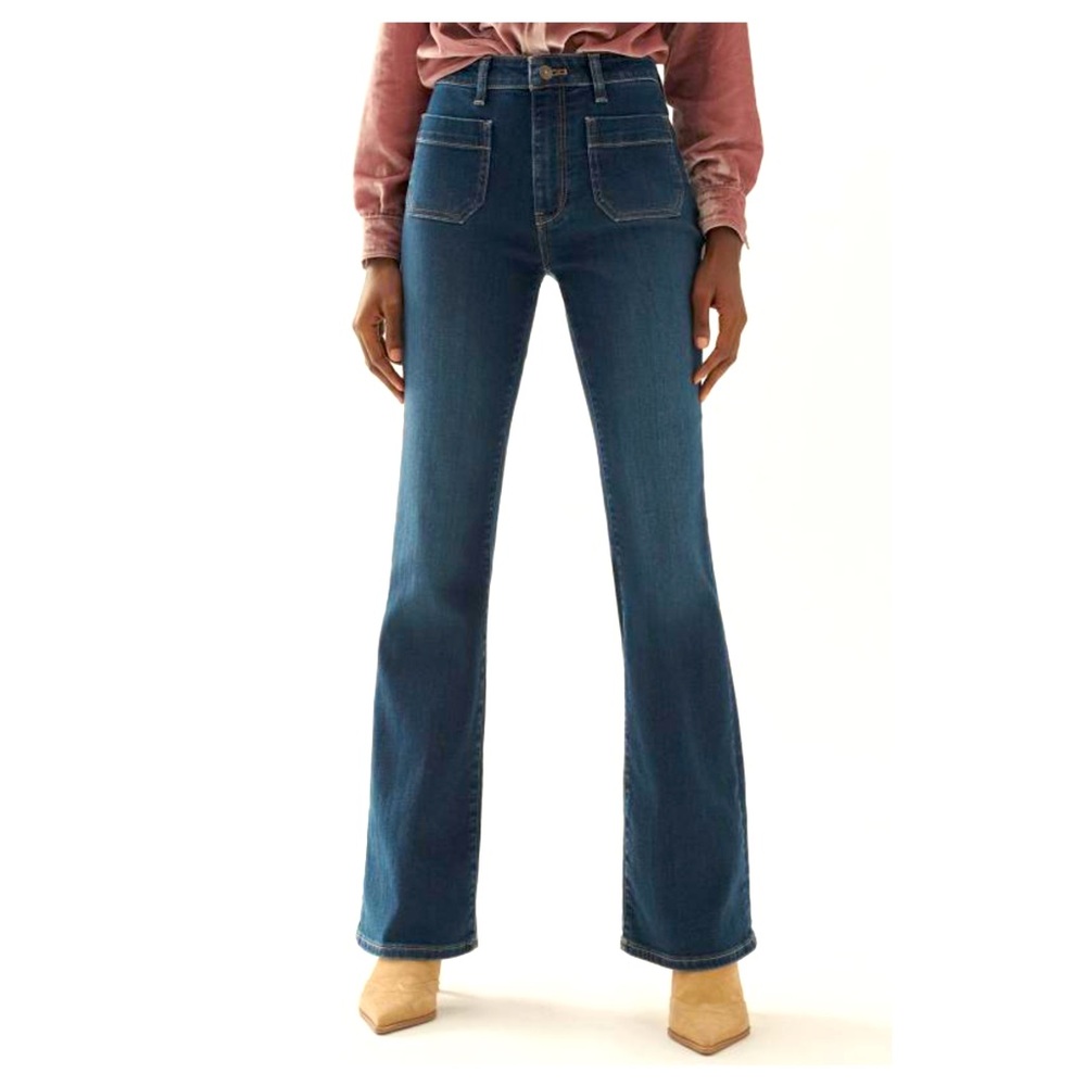 Pilcro Dark Indigo High-Rise Wide Leg Patch Pocket Jeans Size 29